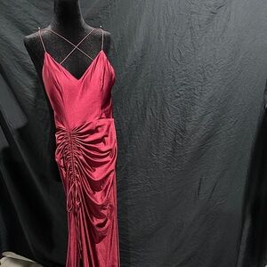 B Darlin Burgundy formal Dress with Ruched Detail